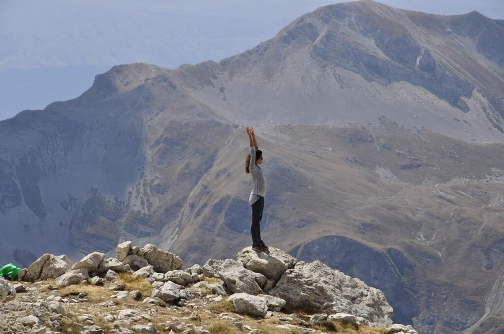 girl, woman, person, rocks, mountain, freedom, landscape, view, nature, happiness, leisure, adventure